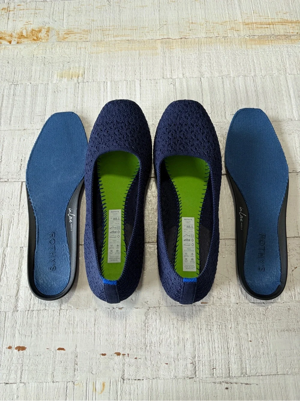 Rothy’s the Max Square in Deep Navy Crochet size 8.5 Knit Flats In Love Insoles - Picture 7 of 14